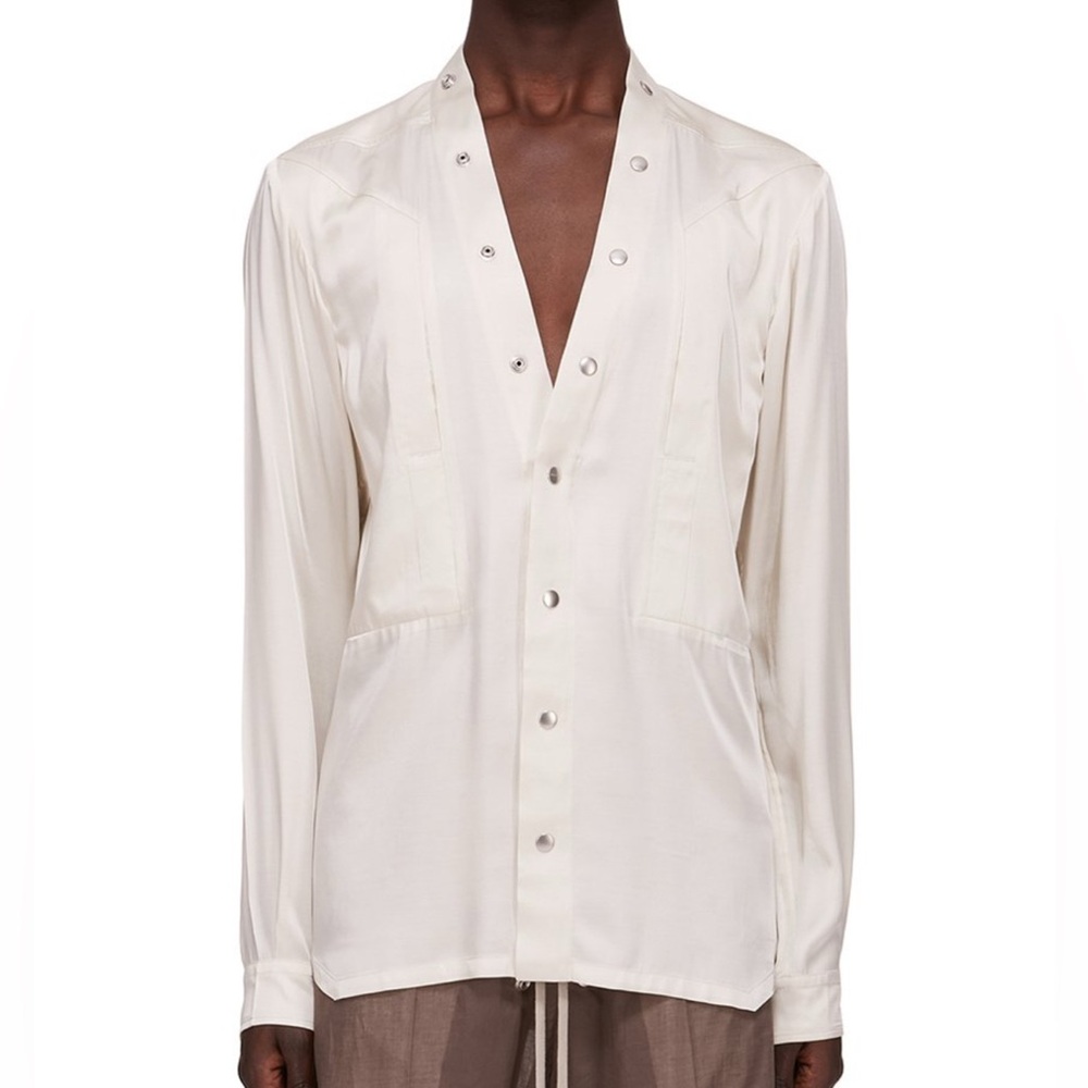 Rick Owens Men's Cream Button-Up Shirt